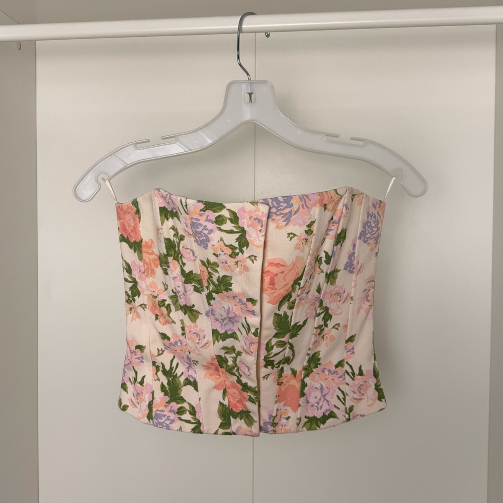 Zara Floral Strapless Corset Top in Pastel Pink and Green